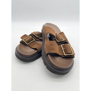 Bass Mens Brown Suede Double Buckle Slide Sandals With Chunky Sole